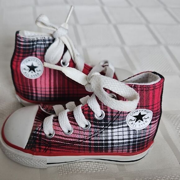 Converse Kids' All-Star Red Plaid High-Top Sneakers - Picture 1 of 16